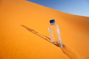 water bottle in desert